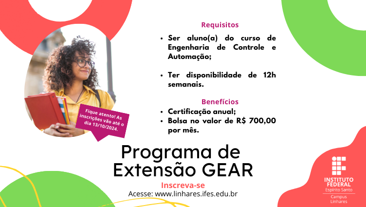 Programa de Extensão GEAR seleciona bolsista de iniciação à extensão