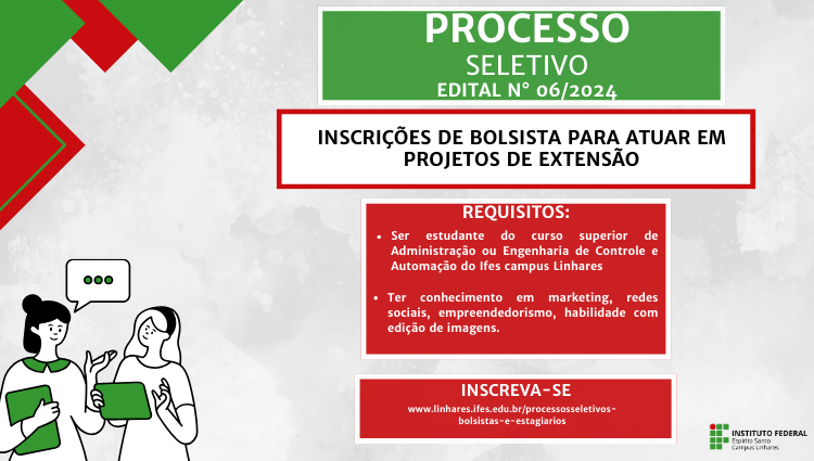 Edital DPPGE nº 06/2024 - Processo Seletivo de bolsista para atuar em projetos de extensão